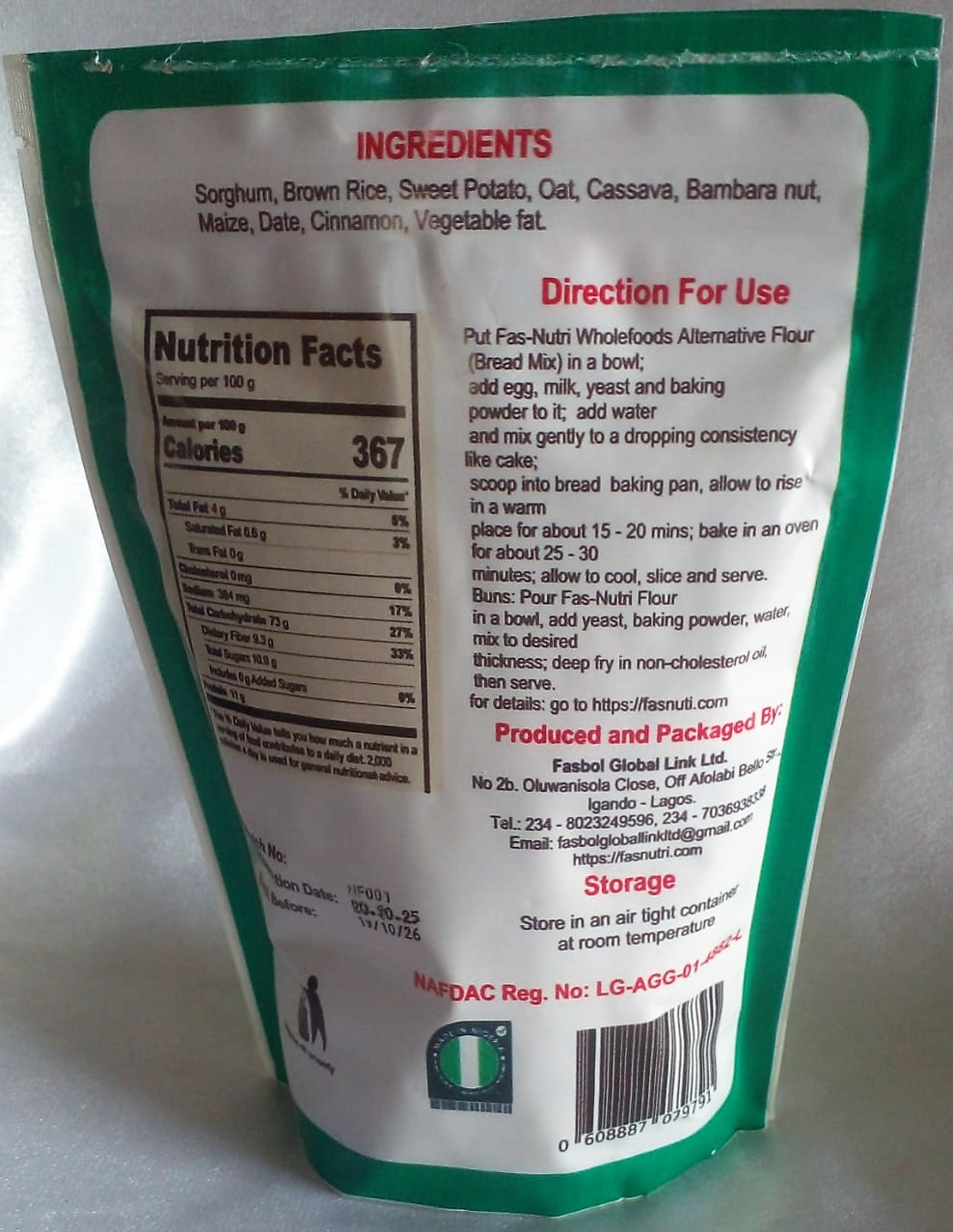 Back picture of Sweetened Bread Mix